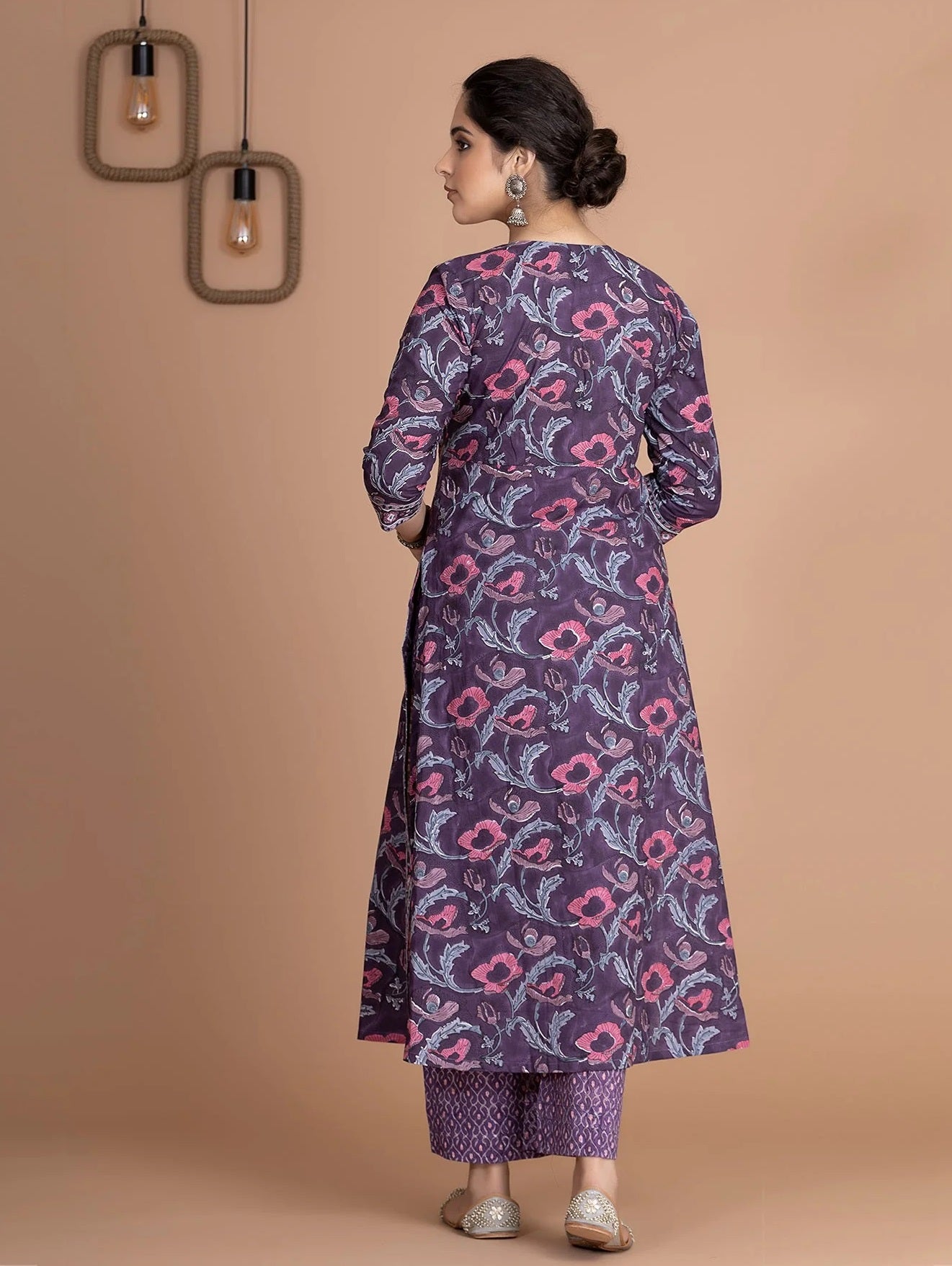 Elegant Purple Floral Salwar Kameez with Sheer Dupatta