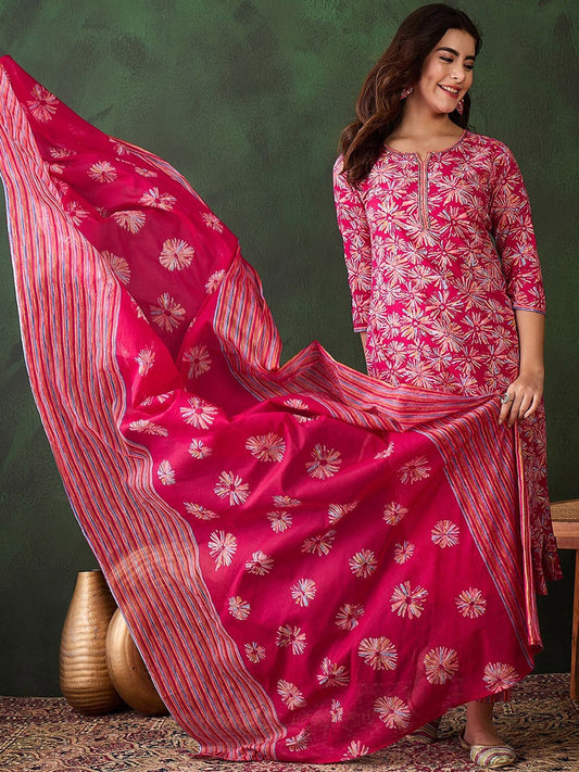 Charming Pink Printed Suit with Dupatta