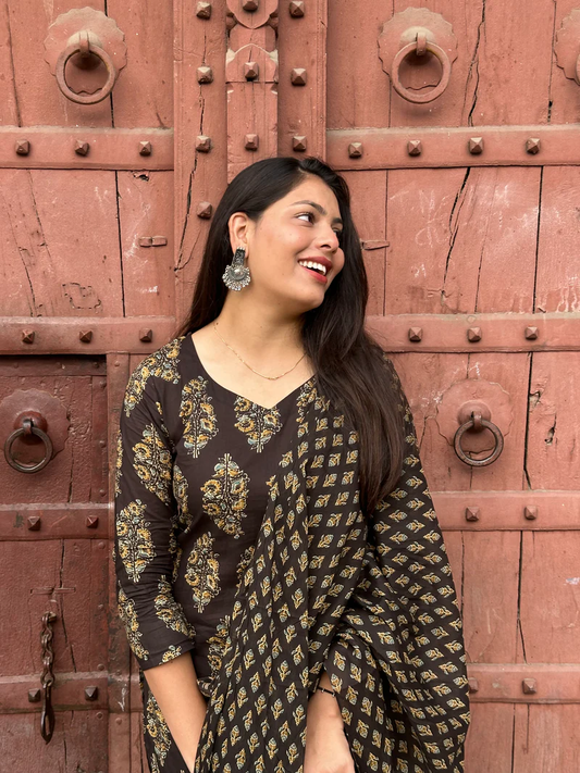 Graceful Black Printed Suit with Contrasting Dupatta