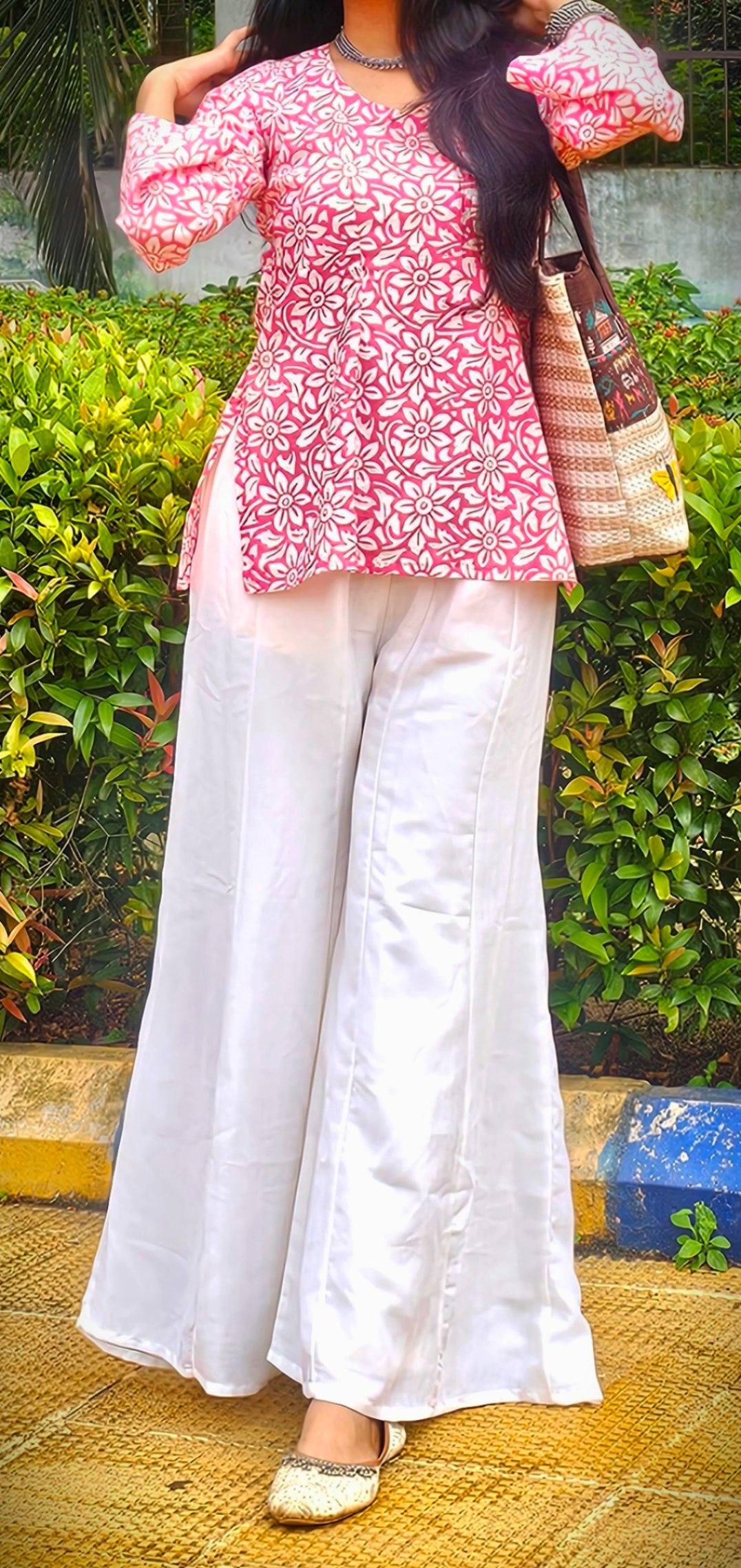 Pink Handblock Cotton Short Kurti for Women