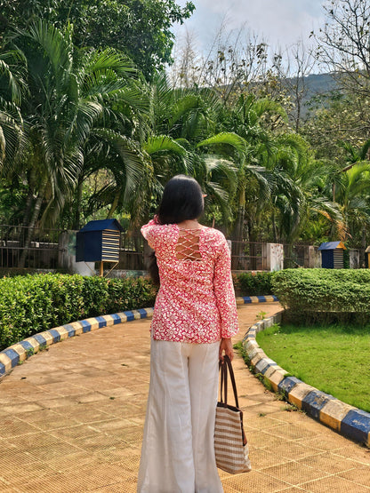 Pink Handblock Cotton Short Kurti for Women