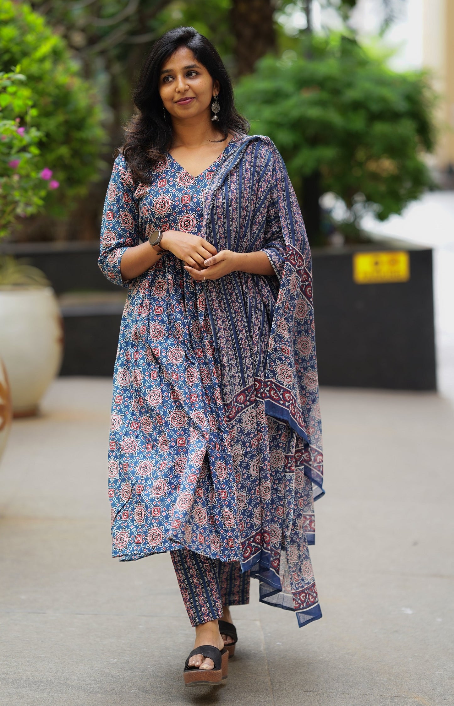 Ethnic Blue Printed Kurta Pant Set