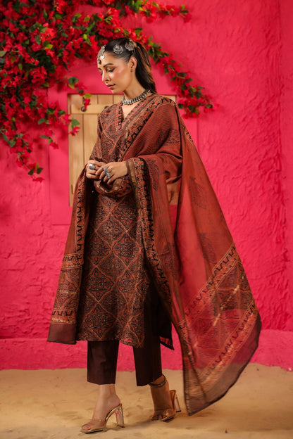 Traditional Rust Brown Kurta Set with Block Prints