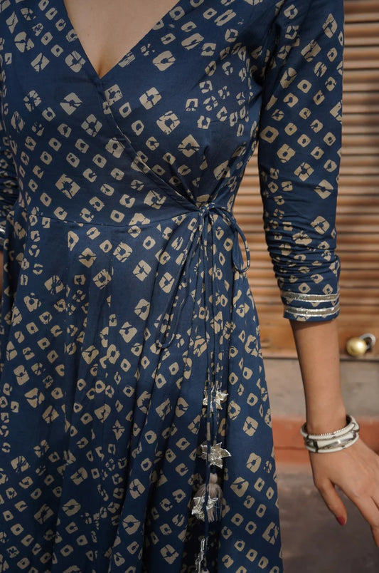 Blue Bhandej Anarkali Suit Set