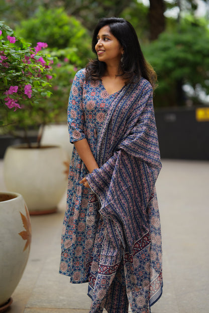 Ethnic Blue Printed Kurta Pant Set
