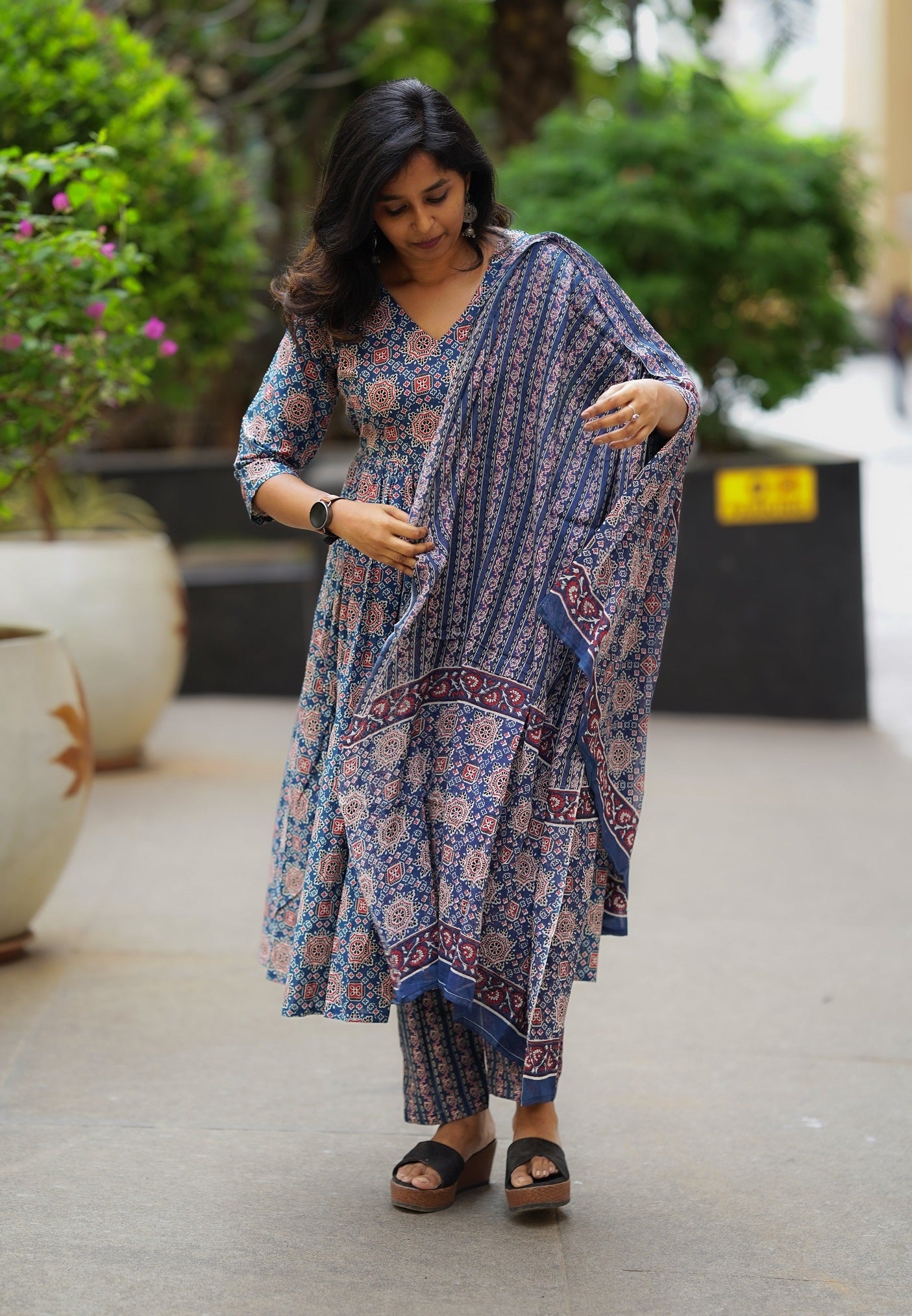 Ethnic Blue Printed Kurta Pant Set