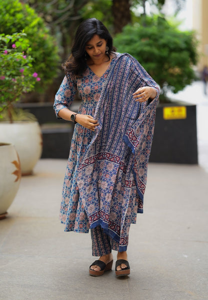 Ethnic Blue Printed Kurta Pant Set
