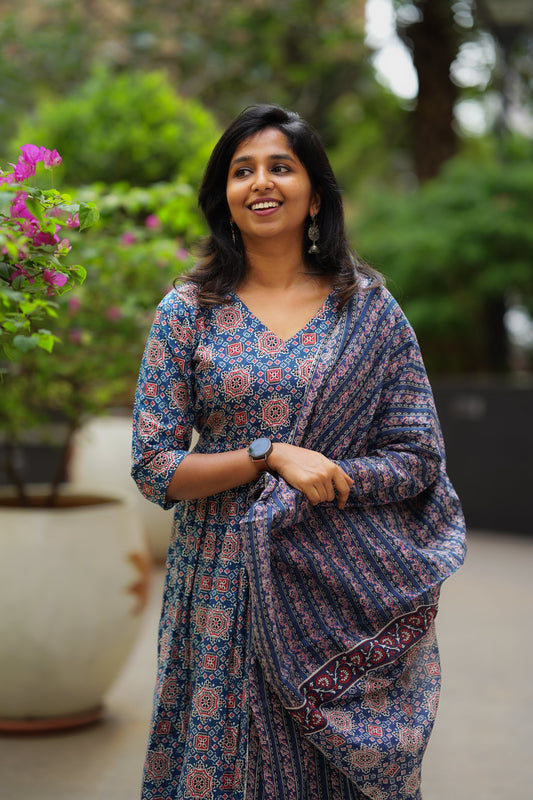 Ethnic Blue Printed Kurta Pant Set