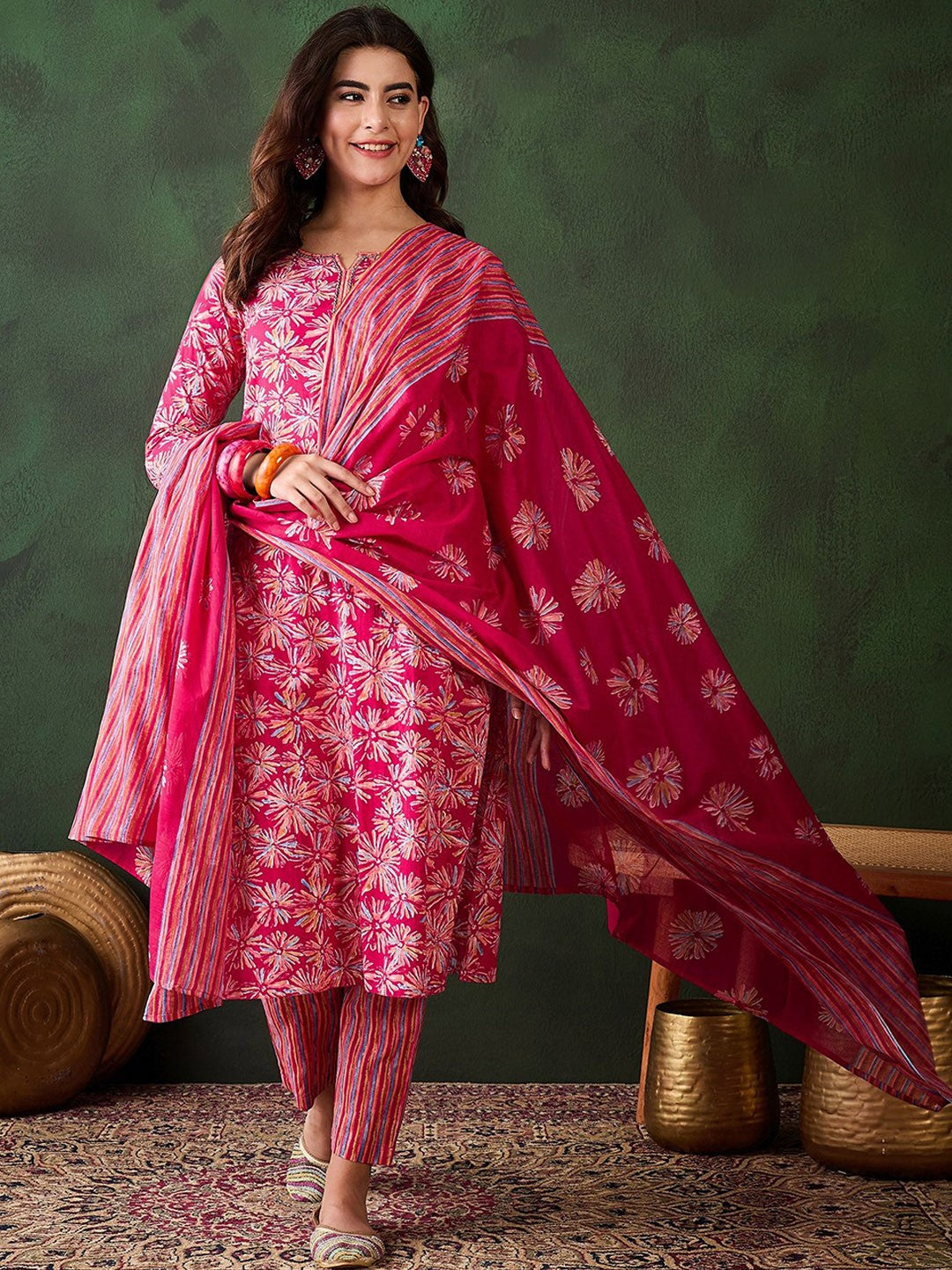 Charming Pink Printed Suit with Dupatta