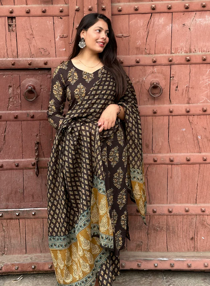 Graceful Black Printed Suit with Contrasting Dupatta