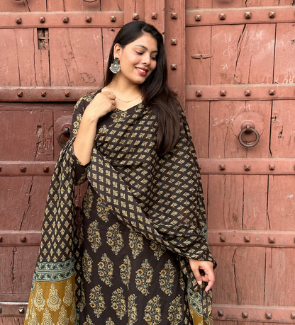 Graceful Black Printed Suit with Contrasting Dupatta