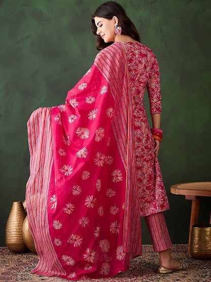 Charming Pink Printed Suit with Dupatta