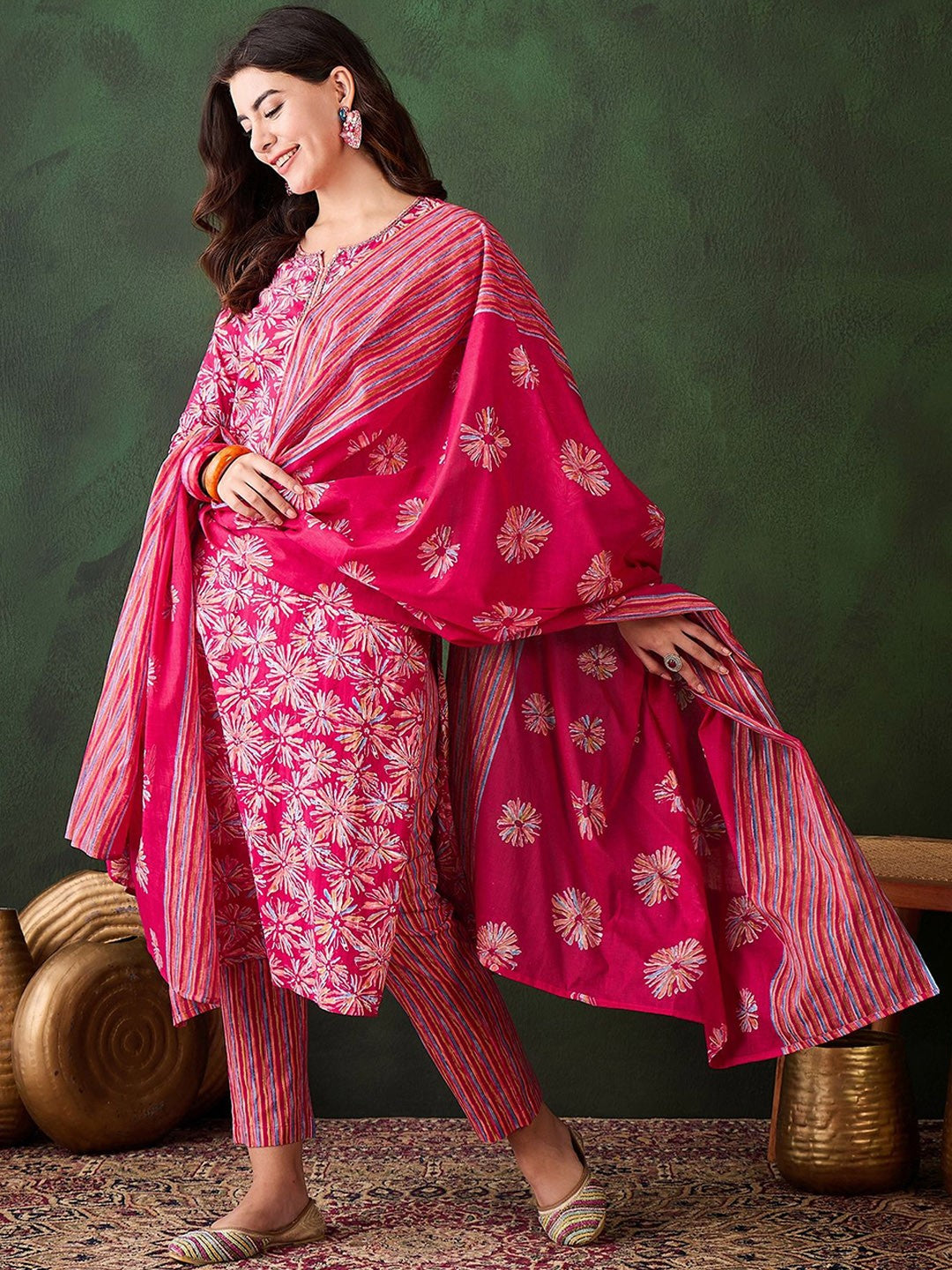 Charming Pink Printed Suit with Dupatta