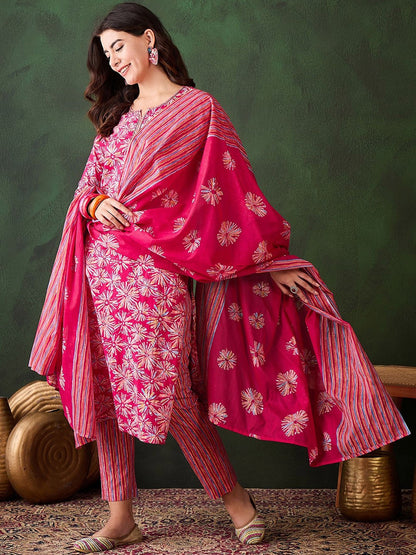 Charming Pink Printed Suit with Dupatta