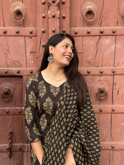 Graceful Black Printed Suit with Contrasting Dupatta