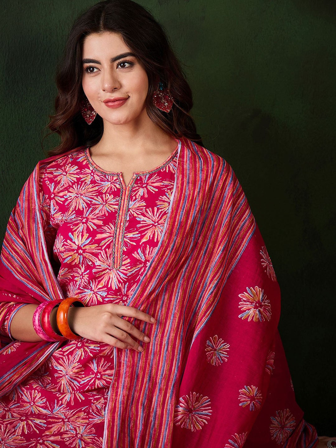 Charming Pink Printed Suit with Dupatta