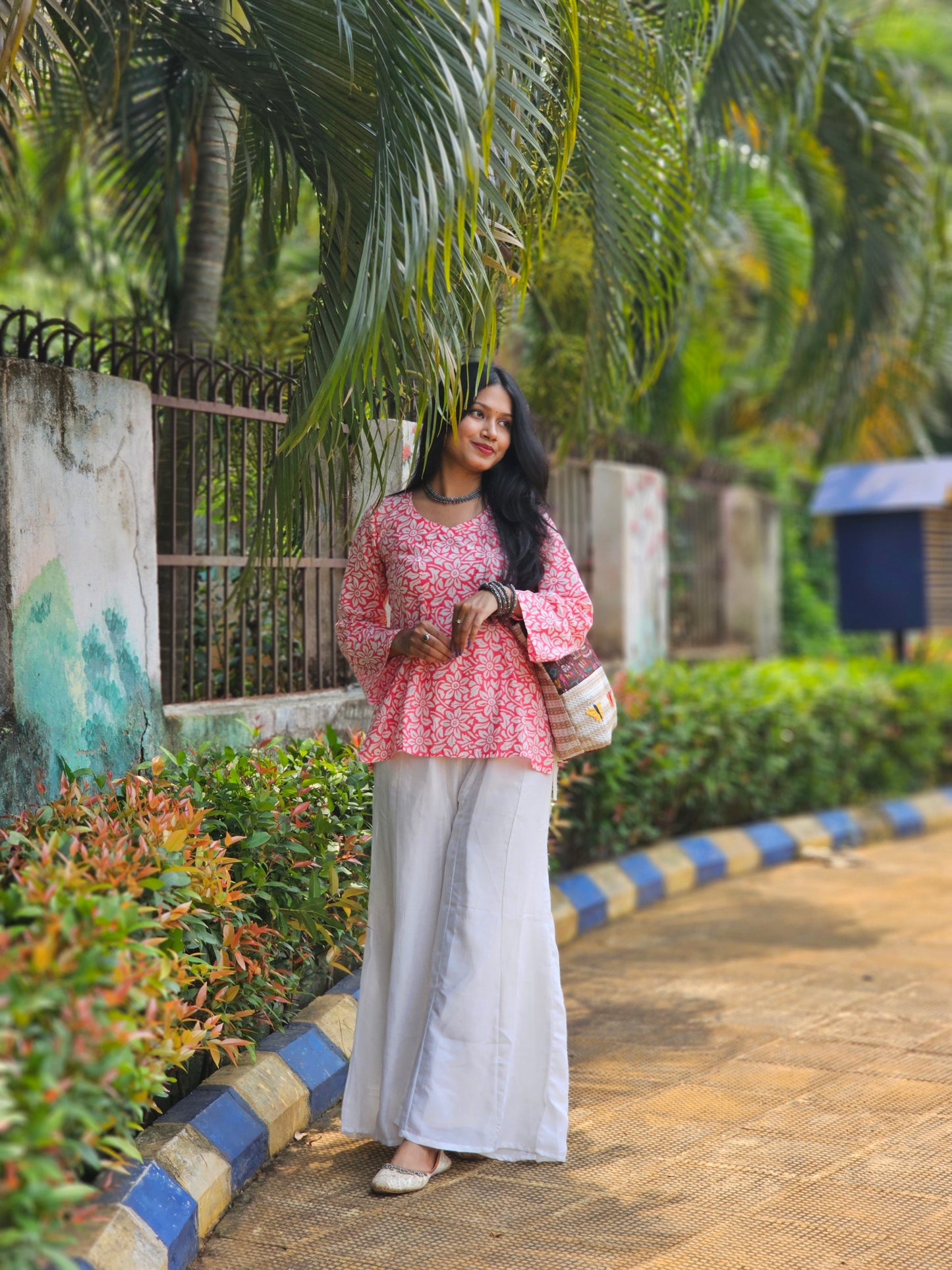 Pink Handblock Cotton Short Kurti for Women